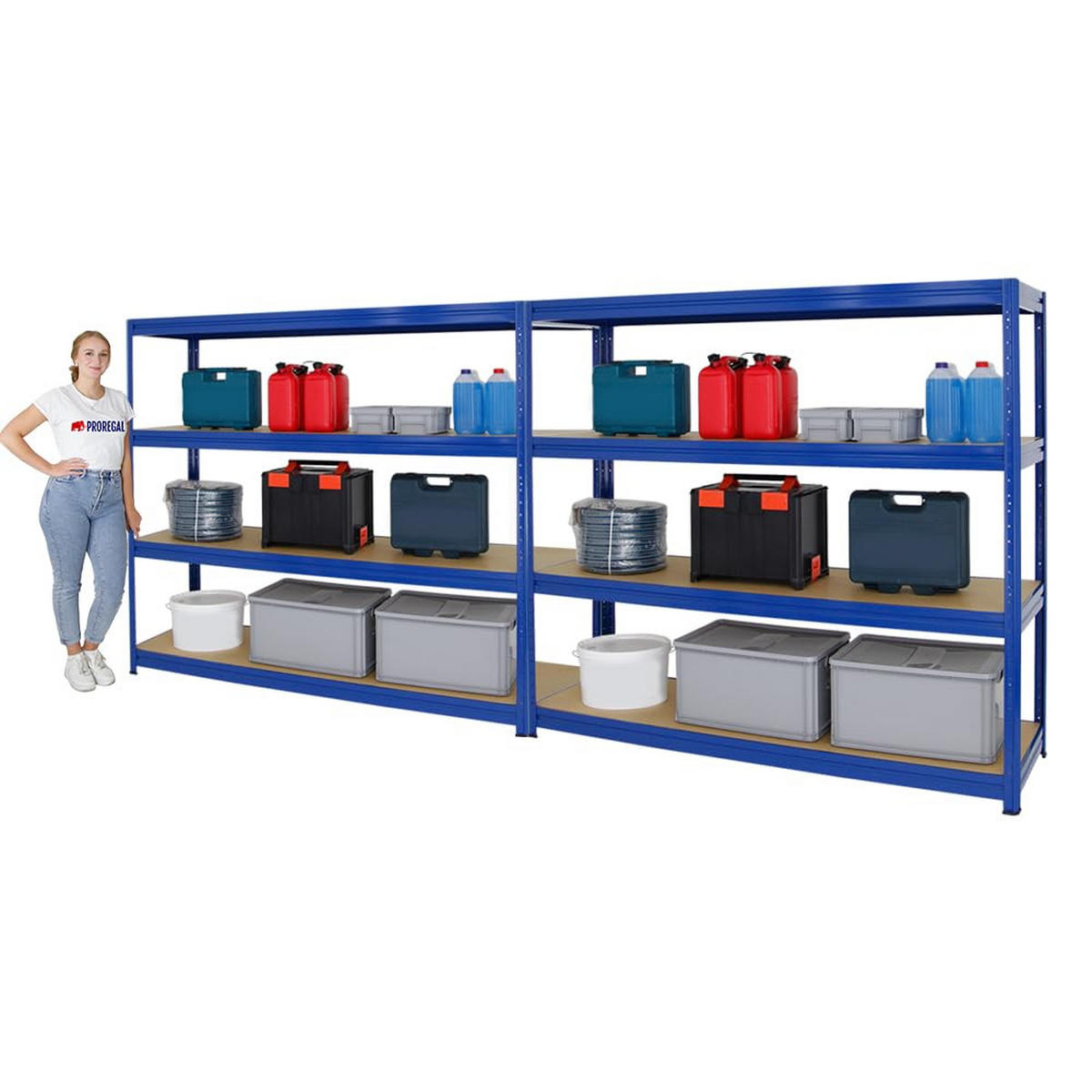 SCHWERLASTREGAL Dino 2er-Set mit 2x 180x180x60 cm Fachlast 500 kg Blau - Blau, Metall (360/180/60cm) - PROREGAL