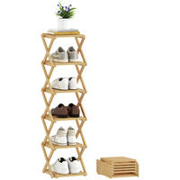 SCHUHREGAL Natur Bambus klappbar platzsparend 1 Stück - Naturfarben, Holz (30/108/29cm) - PANGIVO