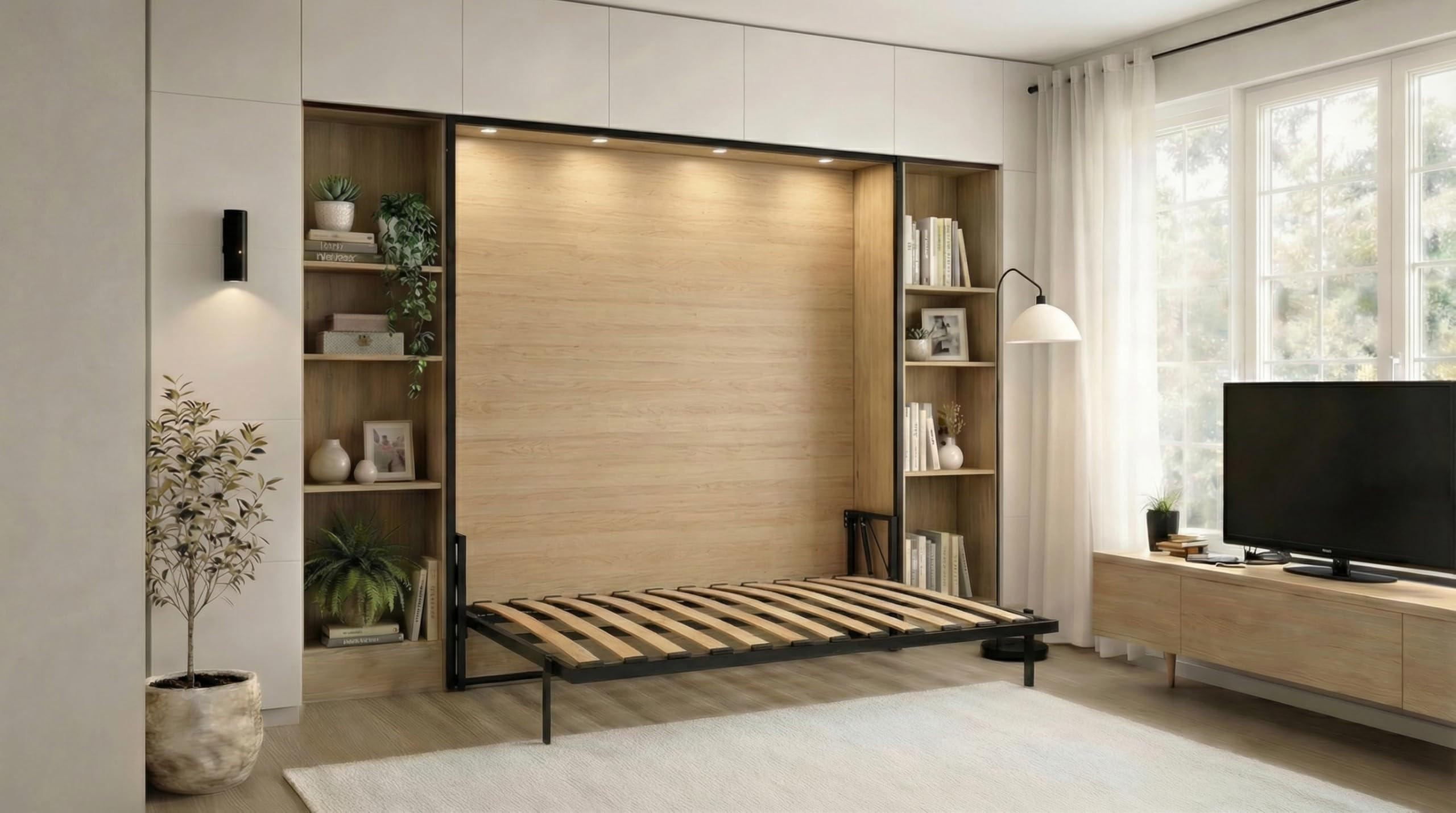 WANDBETT Morphy Classik Modulares SizeFlex- und TypeFlex-System - 200x140 Horizontal - Schwarz, Holz/Metall (200/140cm) - WallBedKing