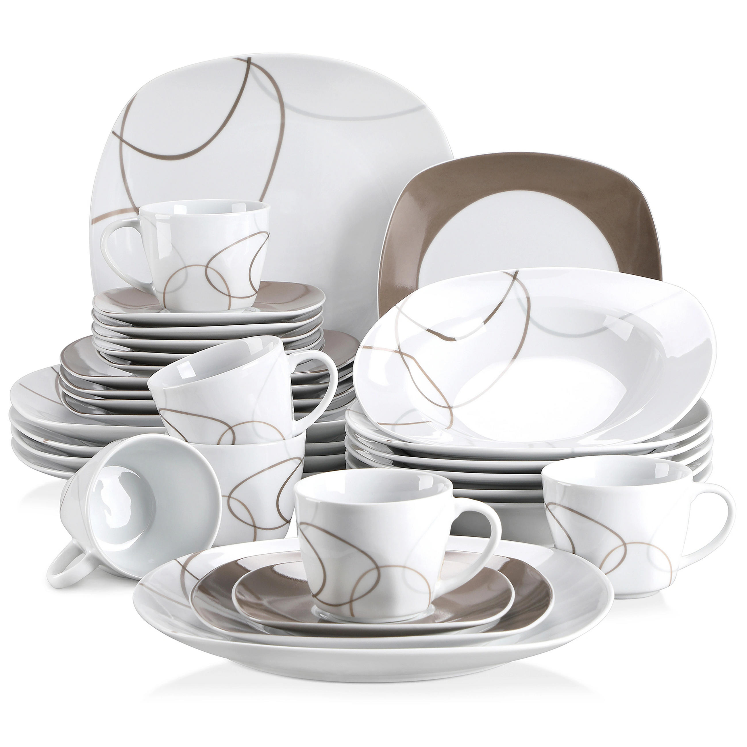 KOMBISERVICE 30-teilig 6 Personen Porzellan Geschirrset - Weiß, Keramik (25/2.5/25cm) - Kaket