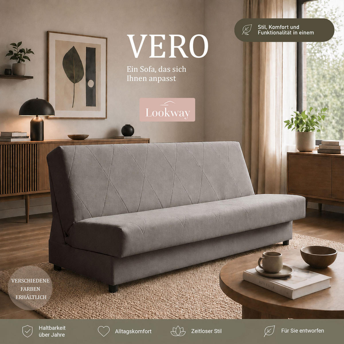 SCHLAFSOFA VERO mit Schlaffunktion Castel 20 - Grau, Textil (191/88/90cm) - Lookway