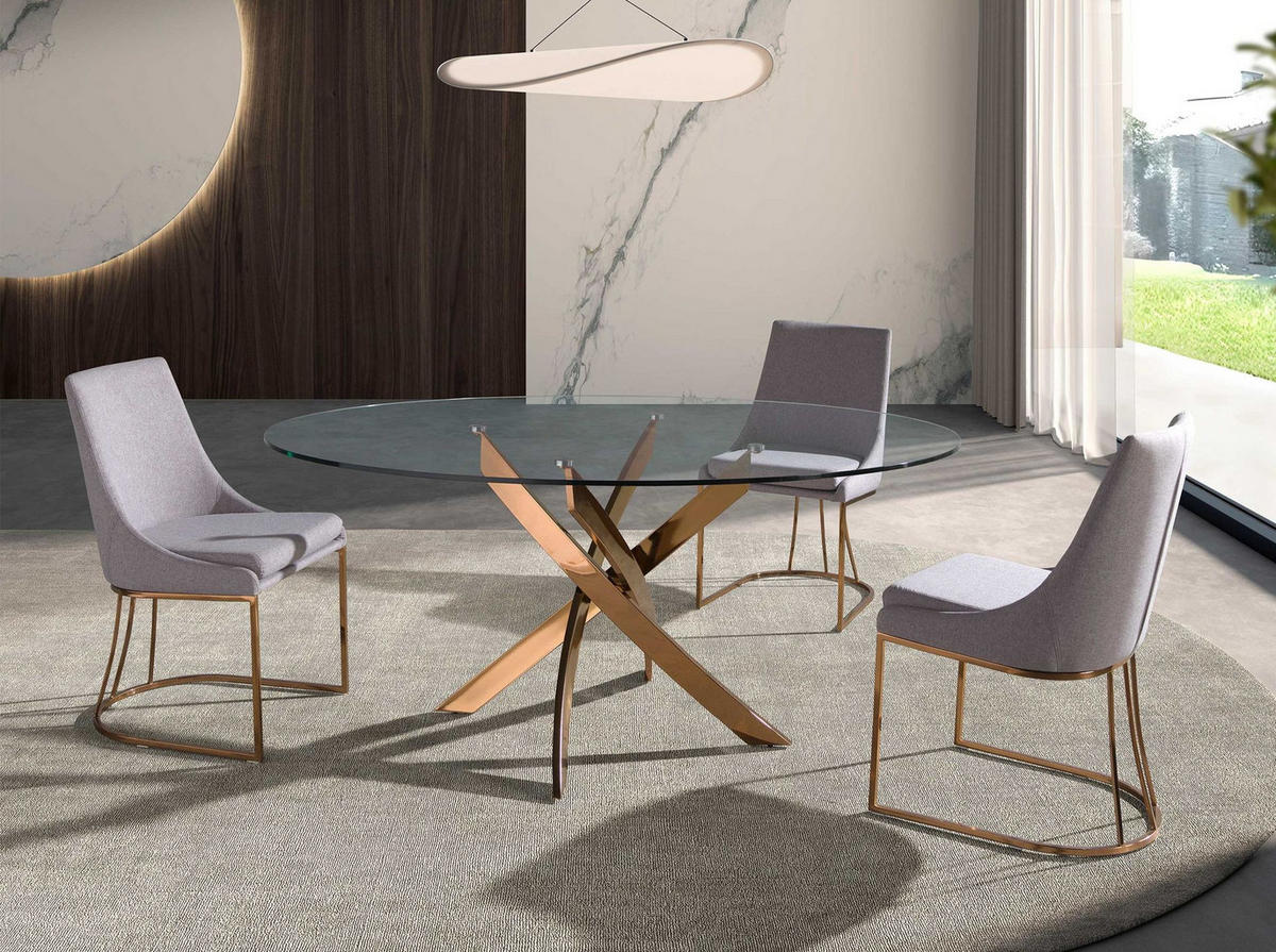 ESSTISCH Runder Esstisch aus gehärtetem Glas und rosa Stahl Ø110/75 cm - Pink/Hellrosa, Glas/Metall (110/110/75cm) - ANGEL CERDA