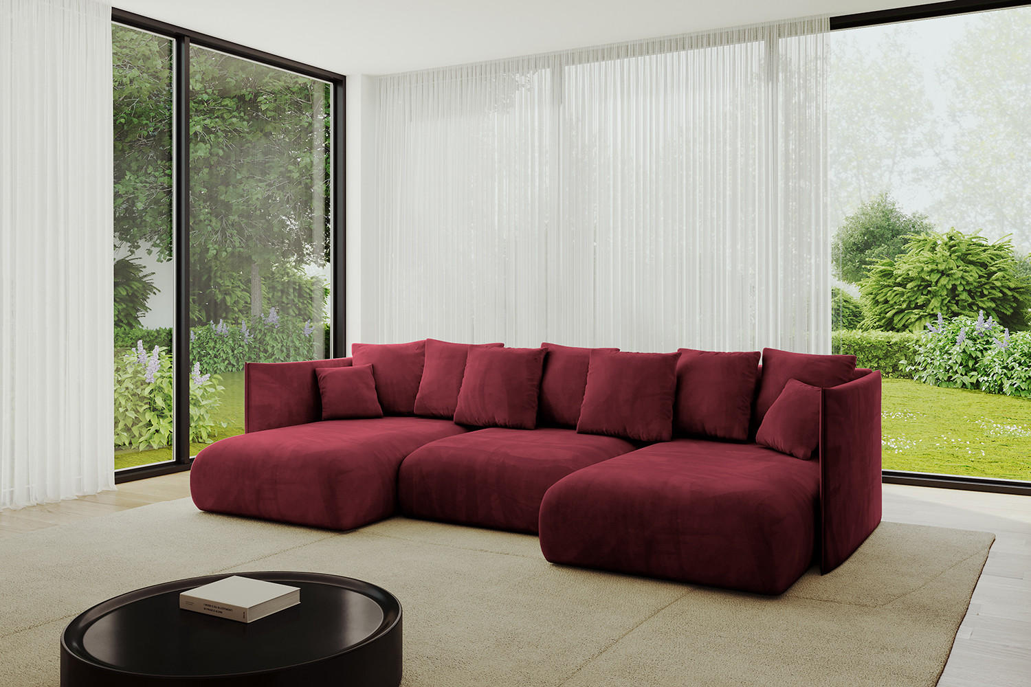 Thumbnail - Altdecor Wohnlandschaft, Bordeaux, Textil, 6-Sitzer, U-Form, 304x90x165 cm, Wohnzimmer, Sofas & Couches, Wohnlandschafte...