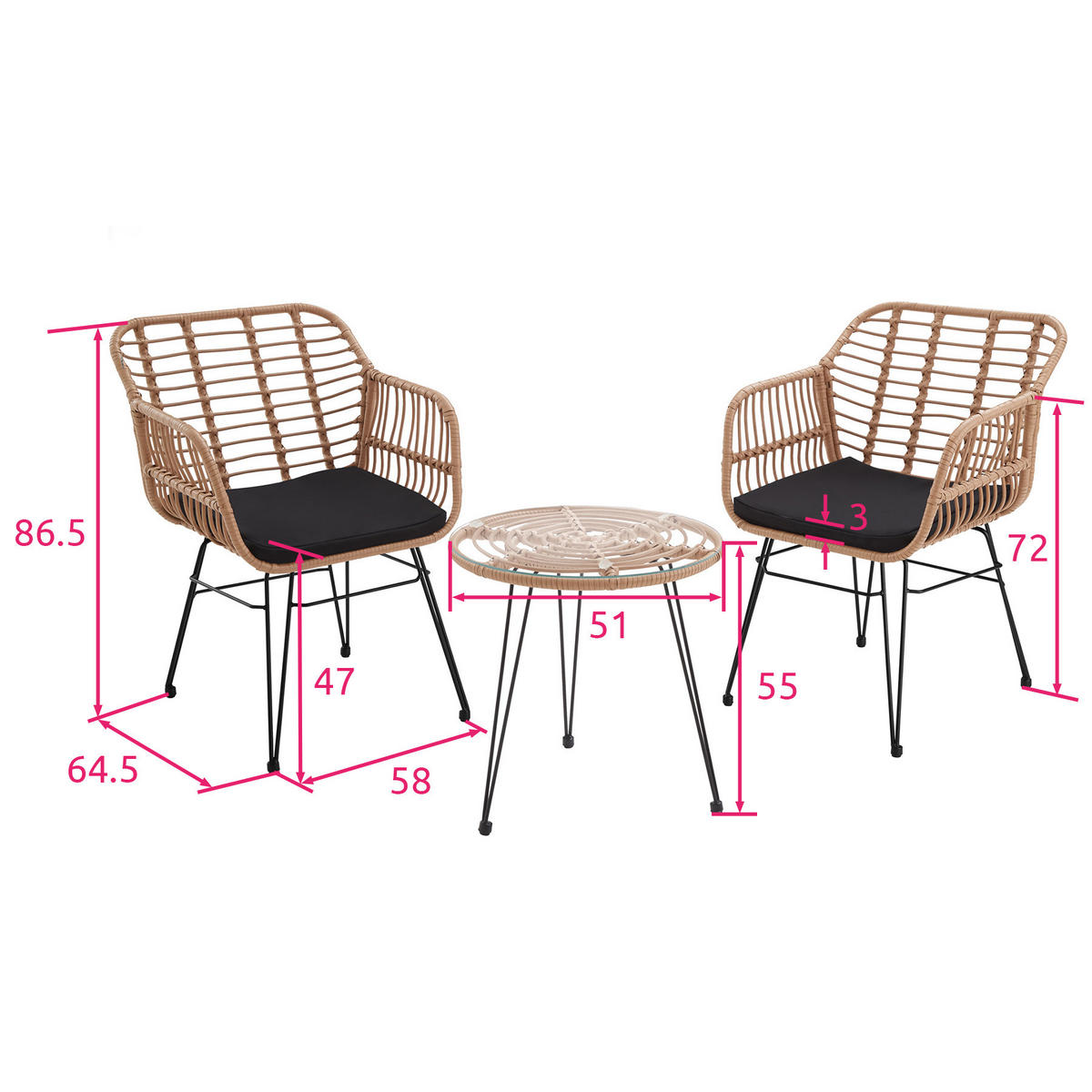 RATTAN SITZGRUPPE Molfetta,filigranes Design,natur - Naturfarben, Kunststoff - tectake