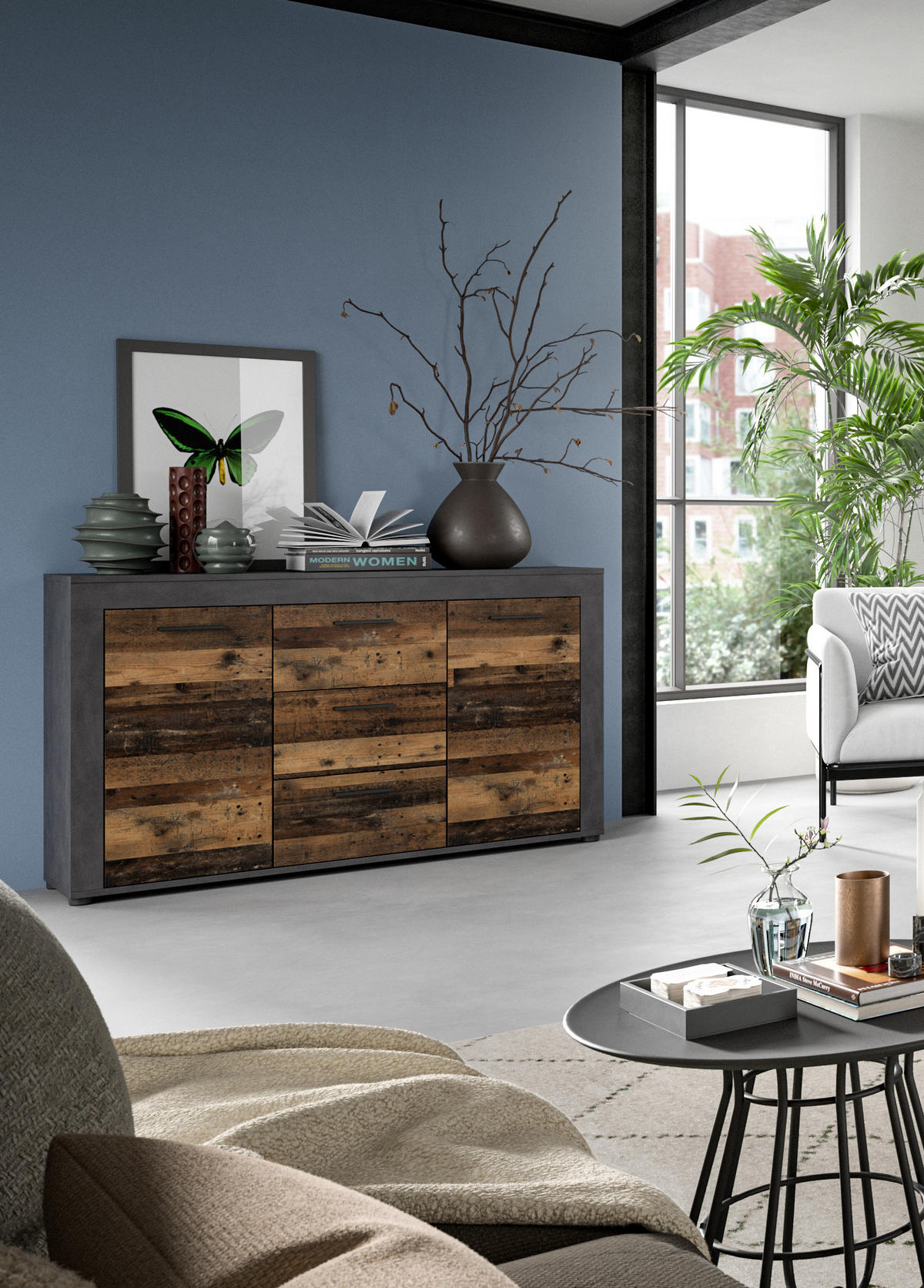 SIDEBOARD JAM (B/H/T: ca. 125/80/35 cm) in Matera/Old Wood Nachbildung - Naturfarben, Holzwerkstoff (125/80/35cm)