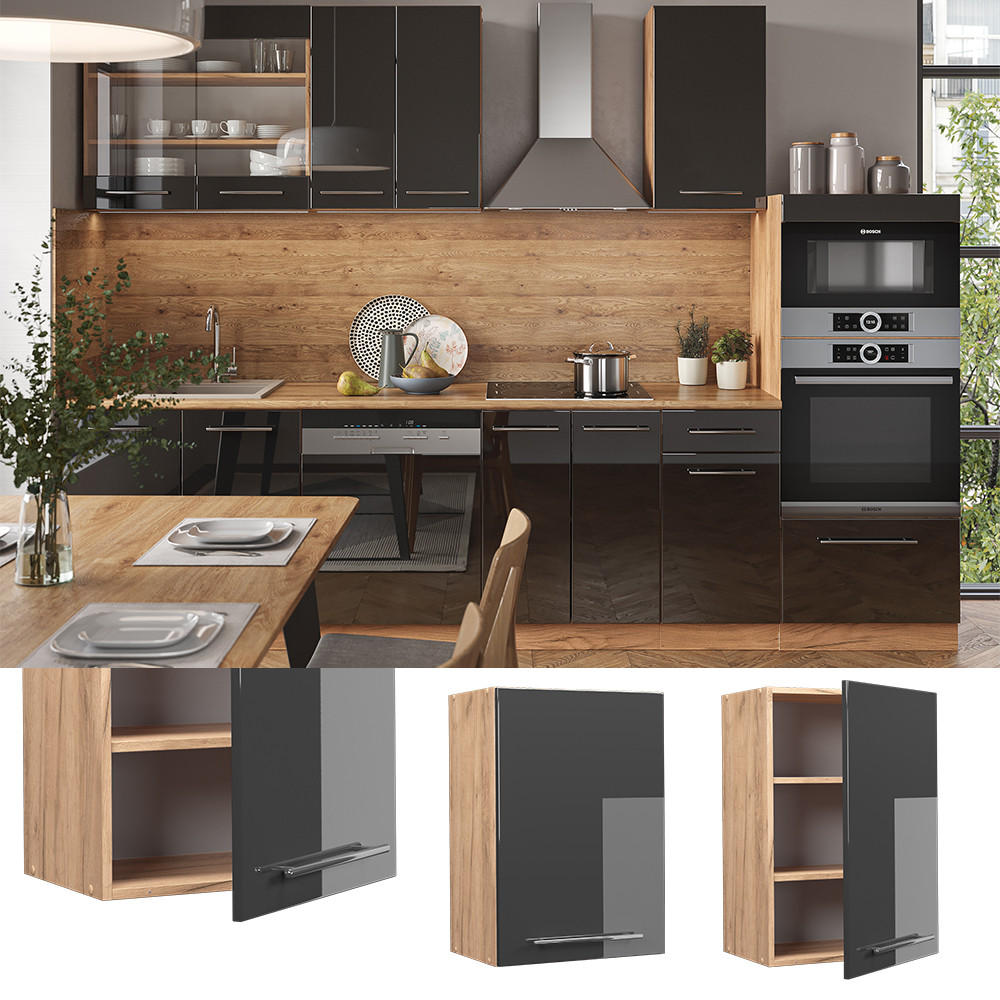 HÄNGESCHRANK Fame-Line Anthrazit Hochglanz 50 cm - Honigeiche/Schwarz Hochglanz, Holzwerkstoff (50/72/34.1cm) - Vicco