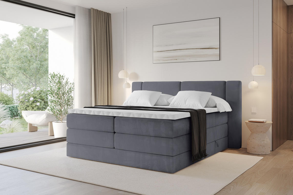 BOXSPRINGBETT mit Matratze H3/H4 - EVON KING - 140x200 cm Dunkelgrau - Dunkelgrau, Holzwerkstoff (140/200cm) - ALTDECOR