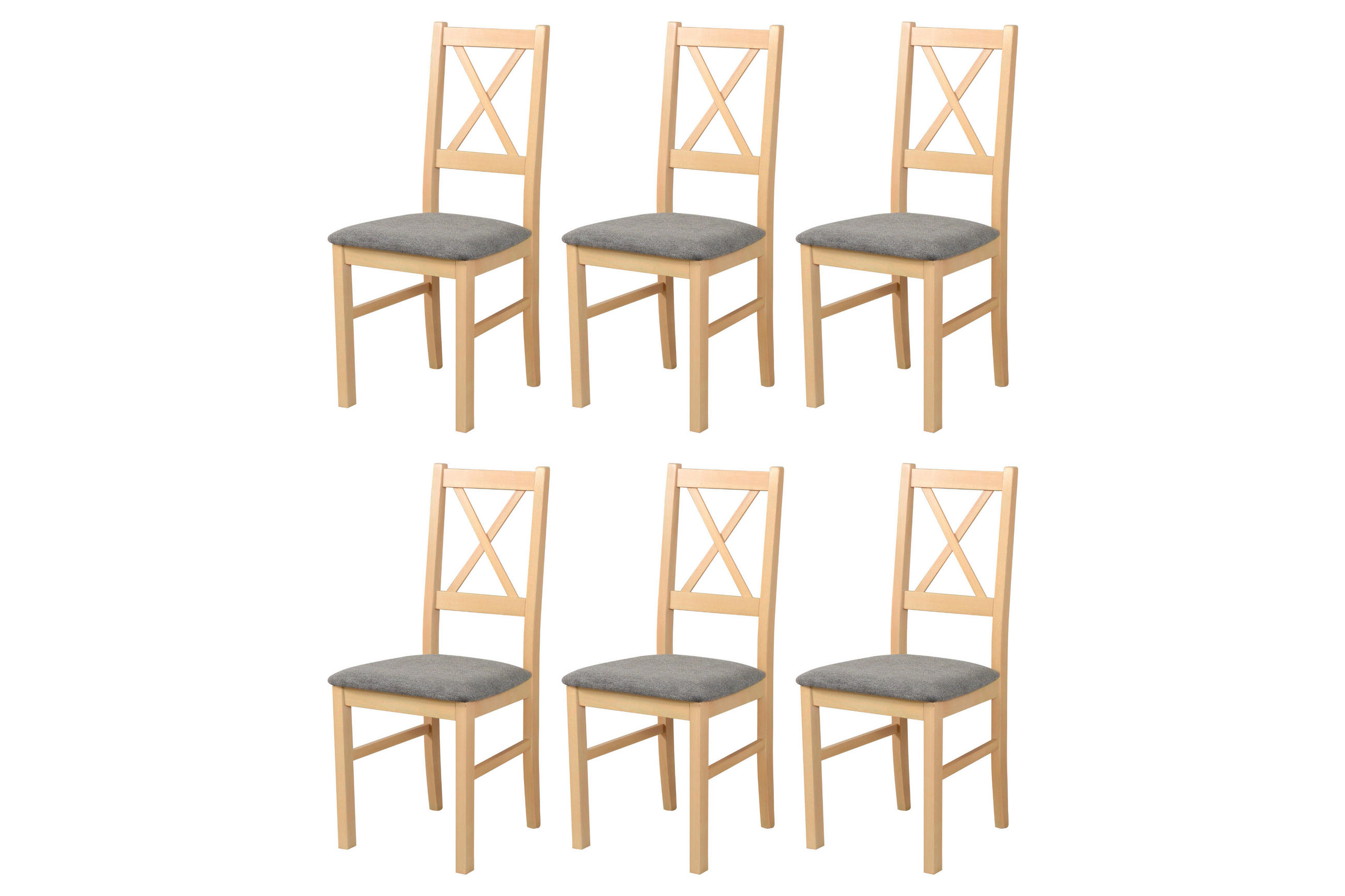 STUHL Nilo 10 (6er Set) - Birkefarben/Braun, Holz (43/94/40cm) - Leaf Design