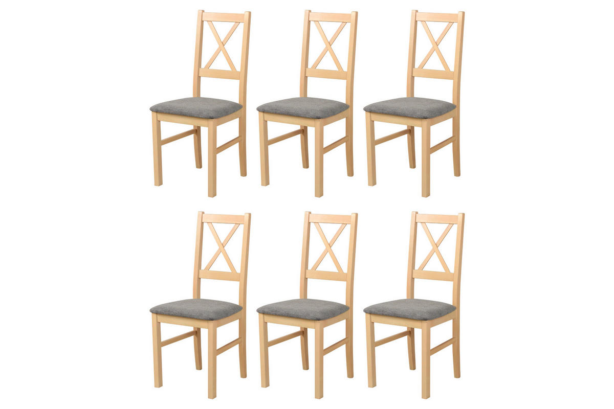 STUHL Nilo 10 (6er Set) - Birkefarben/Braun, Holz (43/94/40cm) - Leaf Design