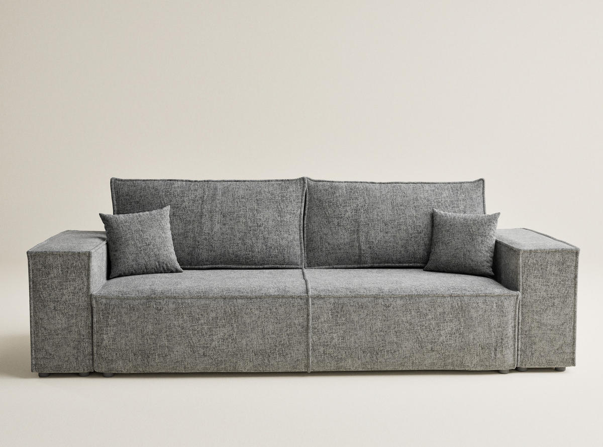 SOFA MIT SCHLAFFUNKTION Milos Grau Chenille-Stoff - Schwarz/Grau, Holz/Holzwerkstoff (255/70/105cm) - Maison de Reve