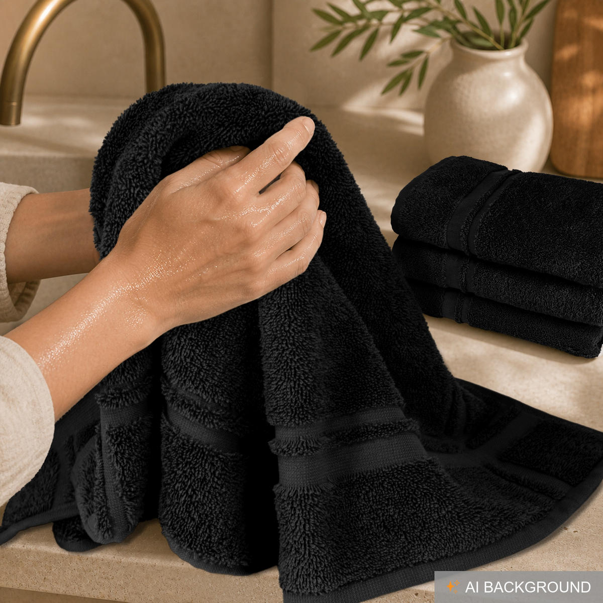FROTTEE Küchenhandtücher 50x50 cm, 4er Set, Schwarz - Schwarz, Textil (50/50cm) - Lashuma