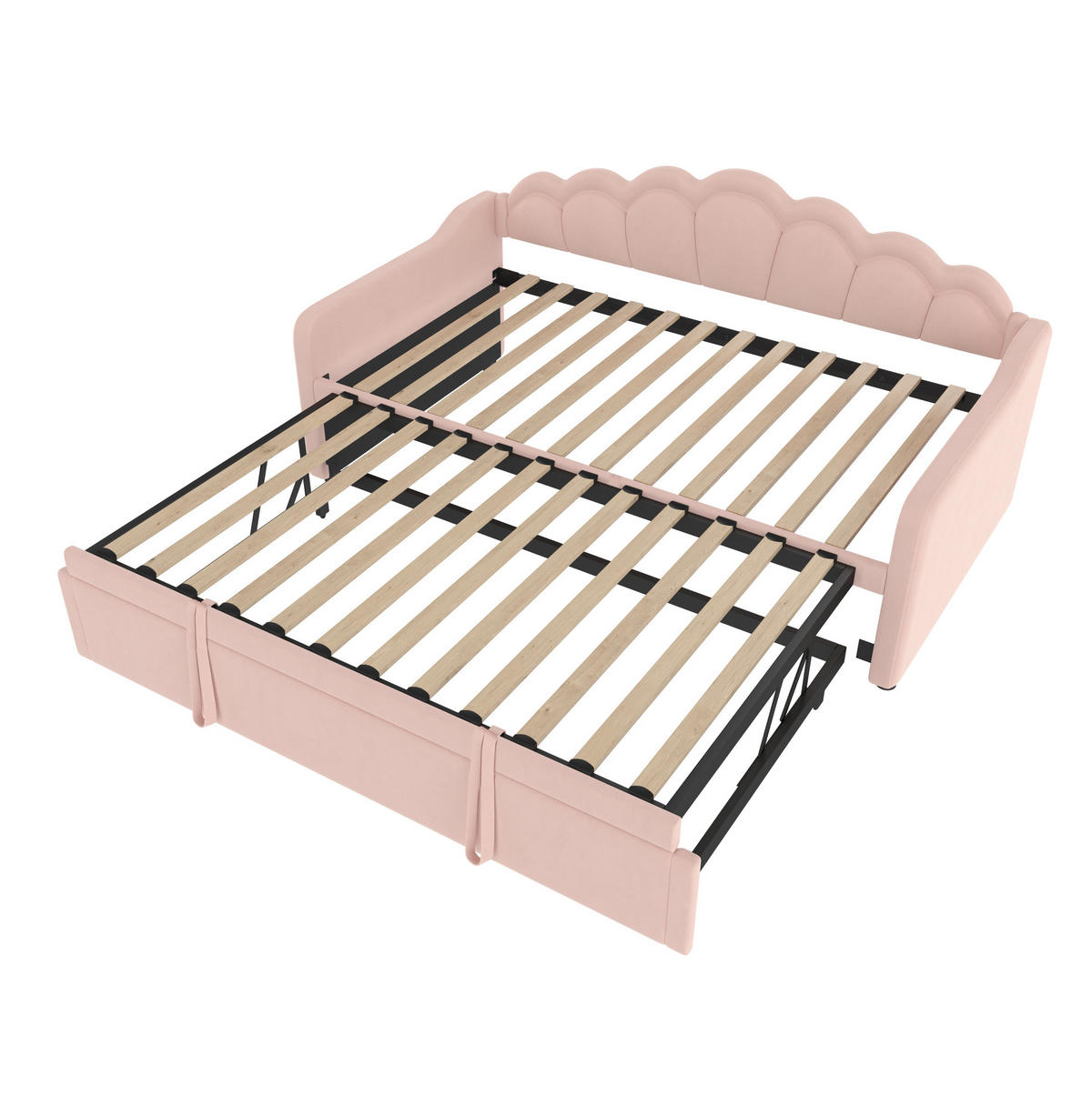 TAGESBETT 180/200 cm rosa aus Samt mit Ausziehbett und LED - Rosa, Textil (90/200cm) - OKWISH