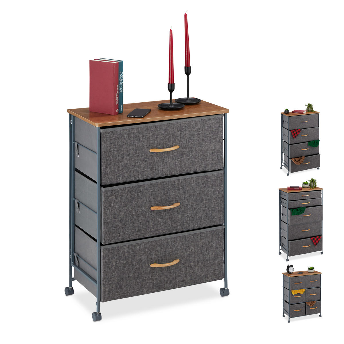 SCHUBLADENSCHRANK - Anthrazit, Holzwerkstoff/Textil (58/74.5/30cm) - Relaxdays