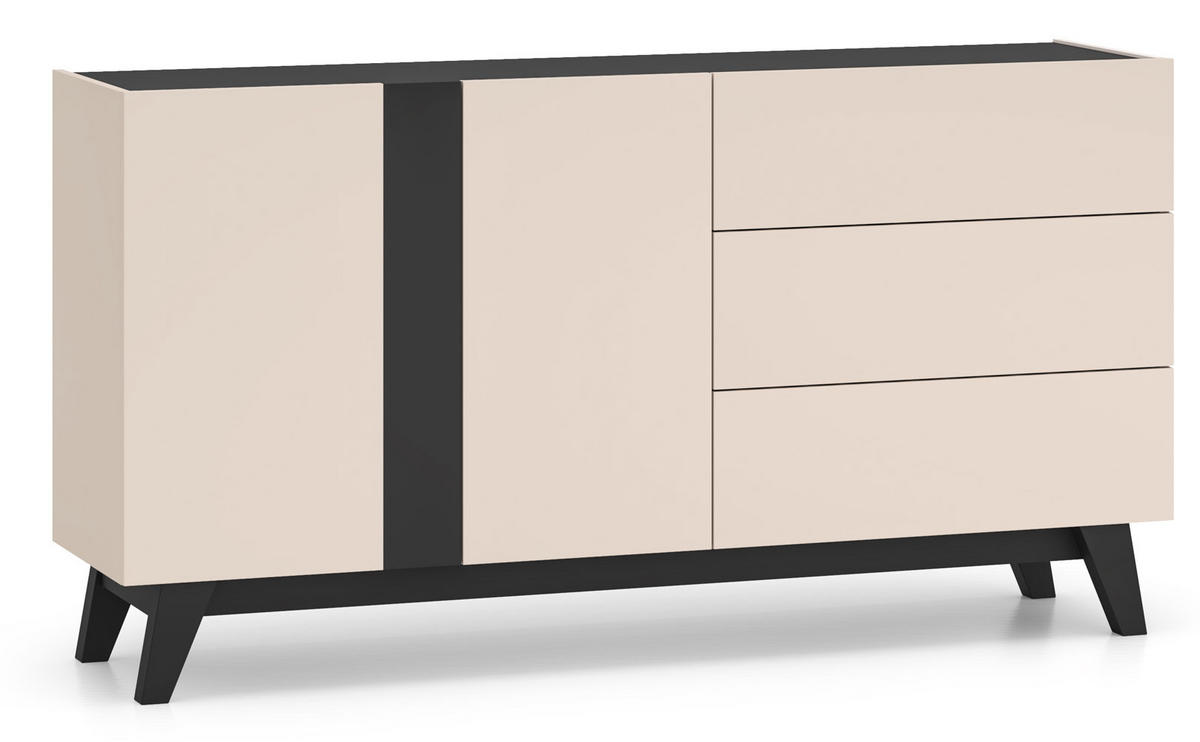 KOMMODE Freshion Kaschmir / Schwarz 160 / 40 / 85cm - Kaschmir/Creme, Holz/Holzwerkstoff (160/85/40cm) - Feldmann-Wohnen