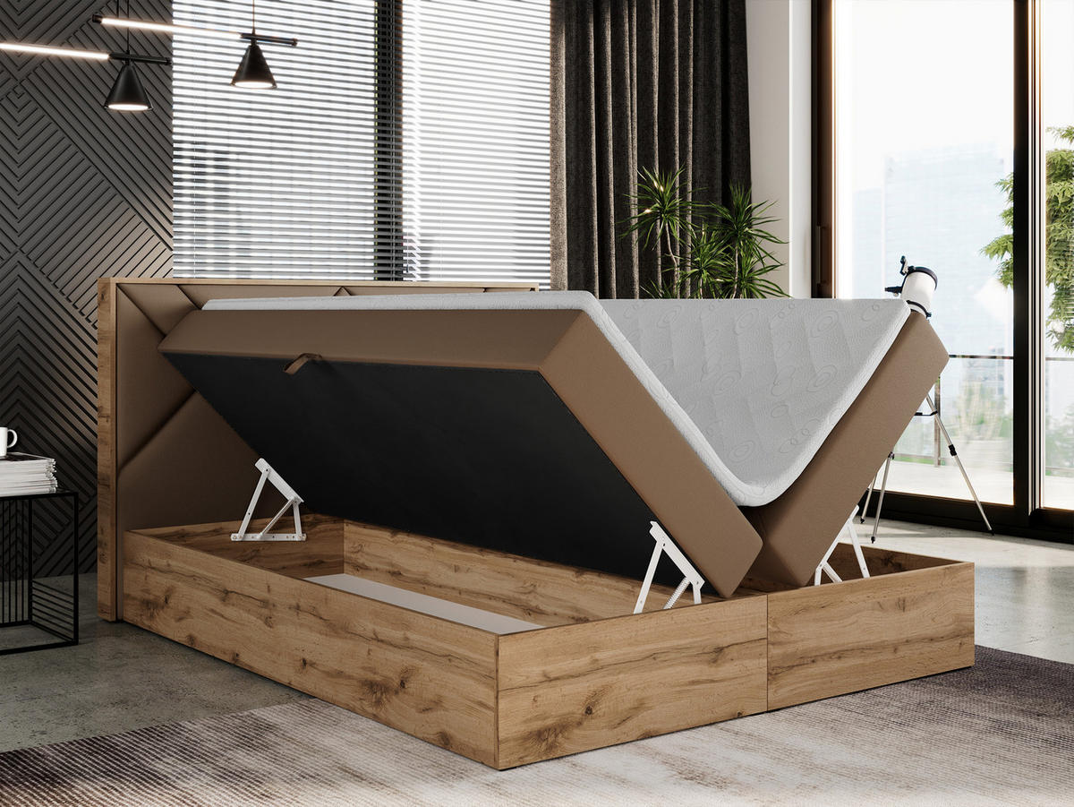 BOXBETT GUNAR - 140/200 Braun Kunstleder - H3 - Braun, Holz/Textil (140/200cm) - MKS