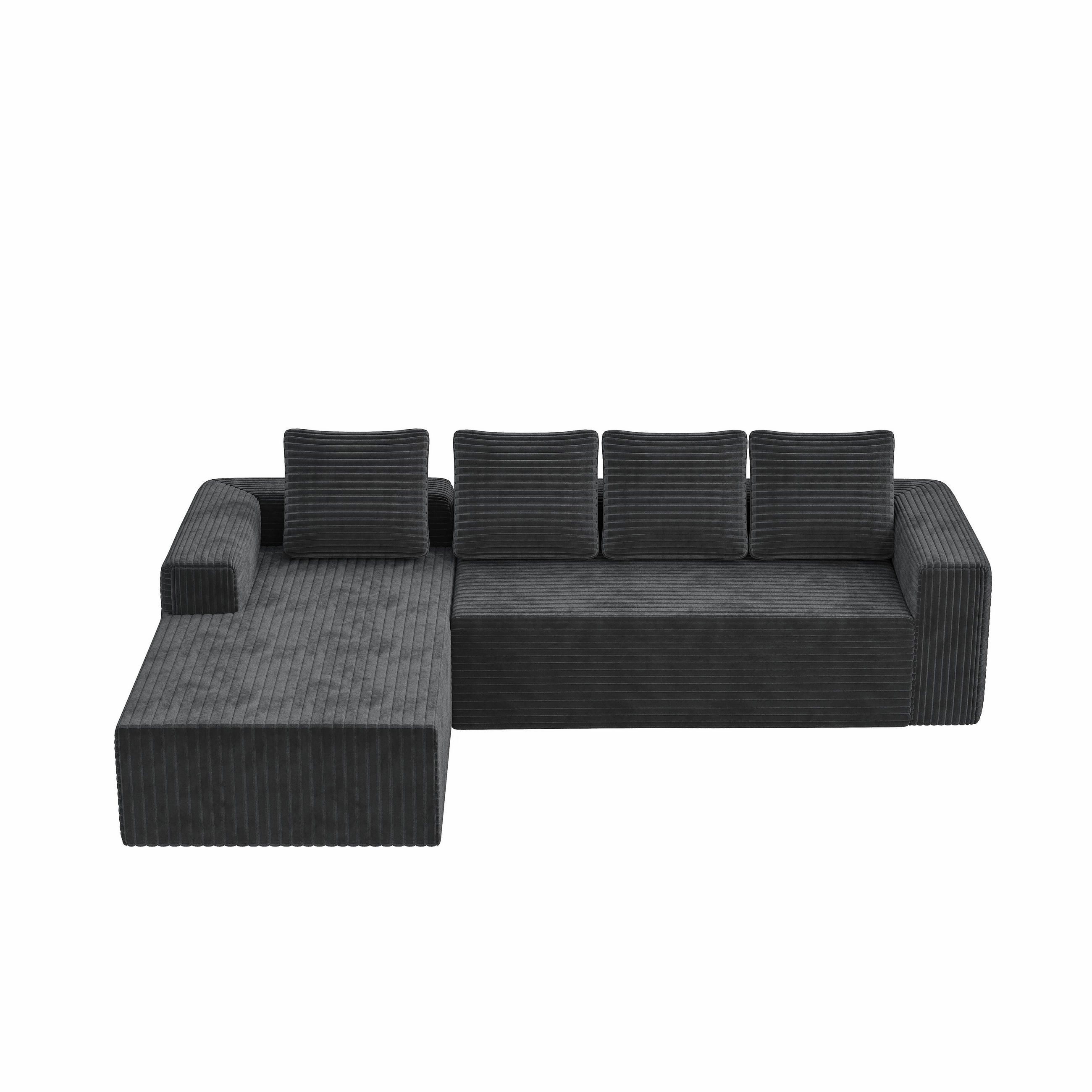 ECKSOFA Cord Grau Ohne Montage - Grau, Textil (261/168cm) - WISHDOR