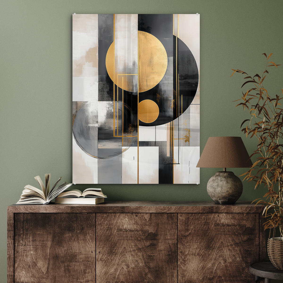 ACRYLGLASBILD Abstrakt - Gold - Silber - Formen - Ästhetisch - Modern 60x80 cm - Goldfarben, Glas (60/80cm) - MuchoWow