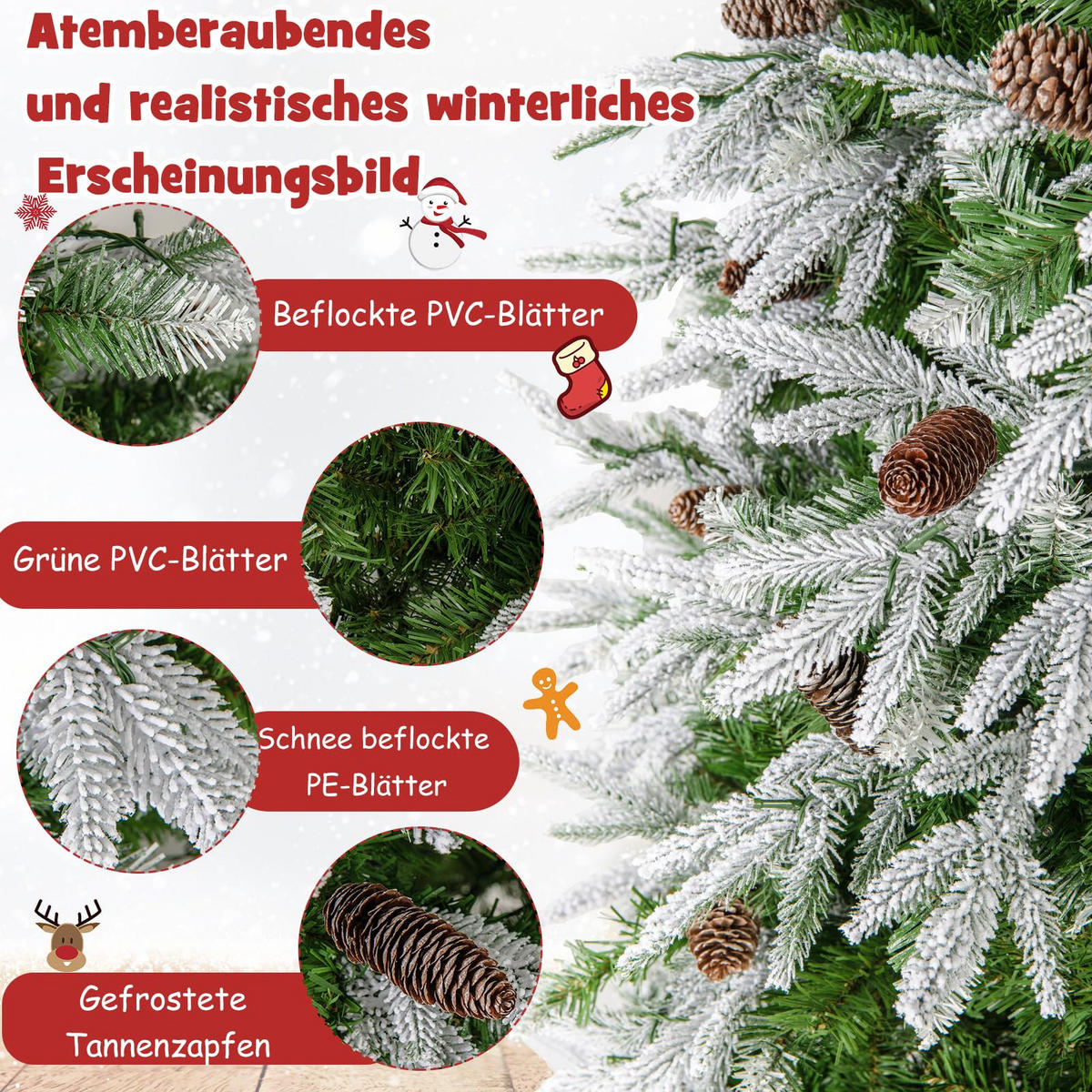 WEIHNACHTSBAUM mit 470 warmweißen LED-Lichtern 225 cm grün - Grün, Metall (225cm) - COSTWAY