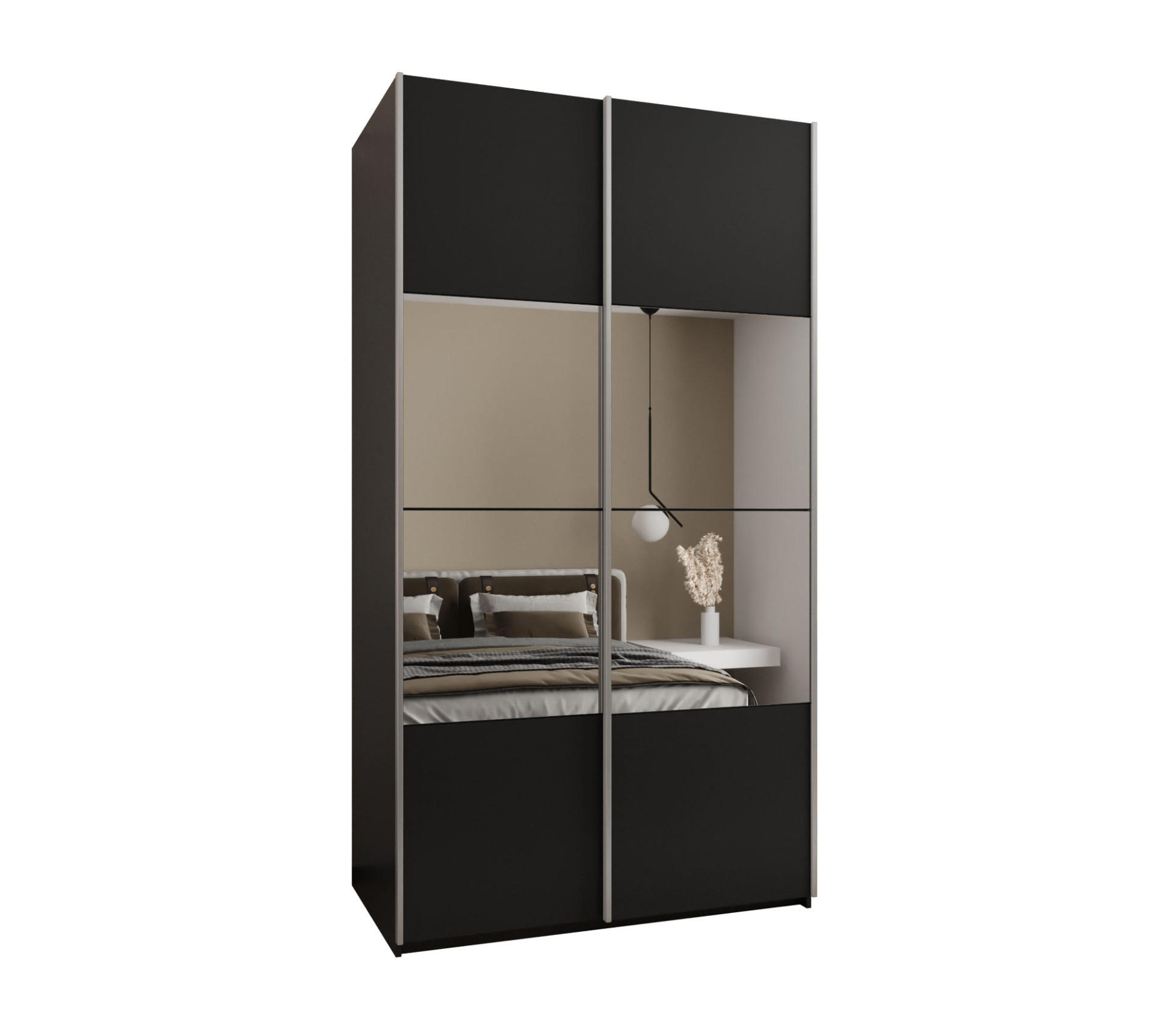 Abiks Möbel Schwebetürenschrank Schwarz, Schwarz, Silber 130x245x64 cm