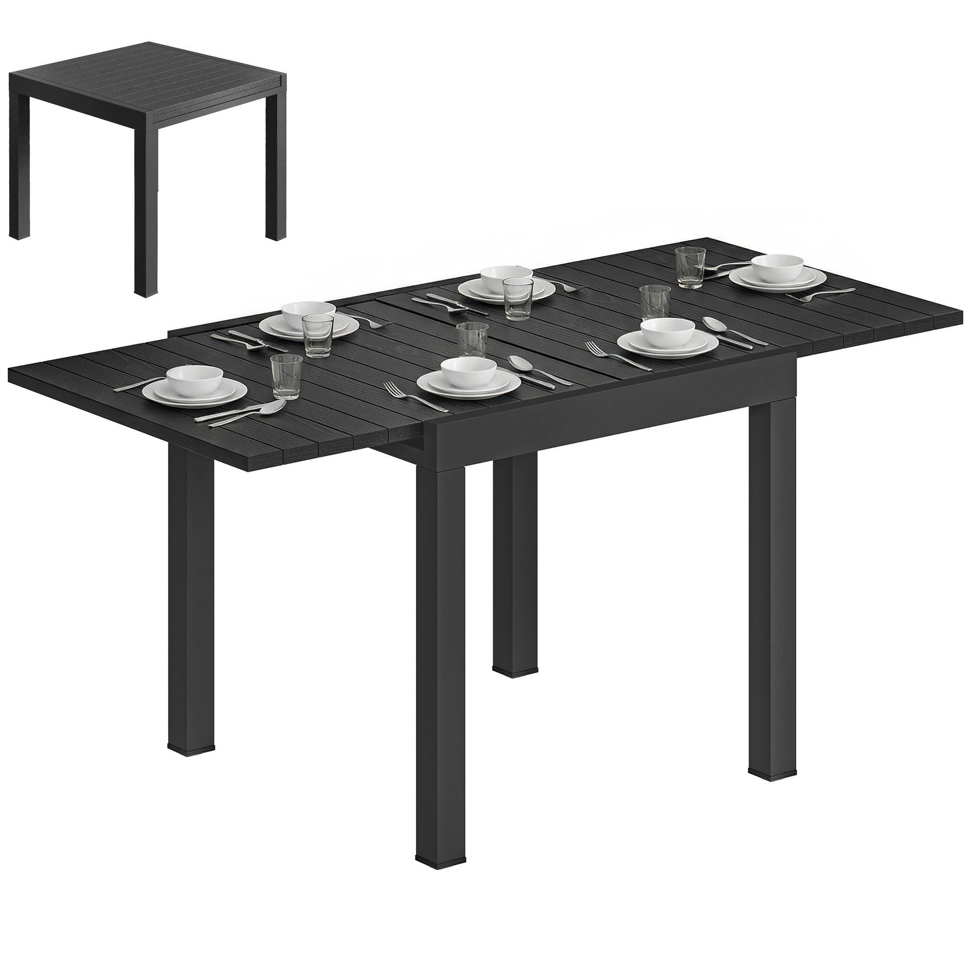 GARTENTISCH DE-14182 80-160 cm, Holzoptik Schwarz - Schwarz, Metall (160/80/75cm) - ComfortXL