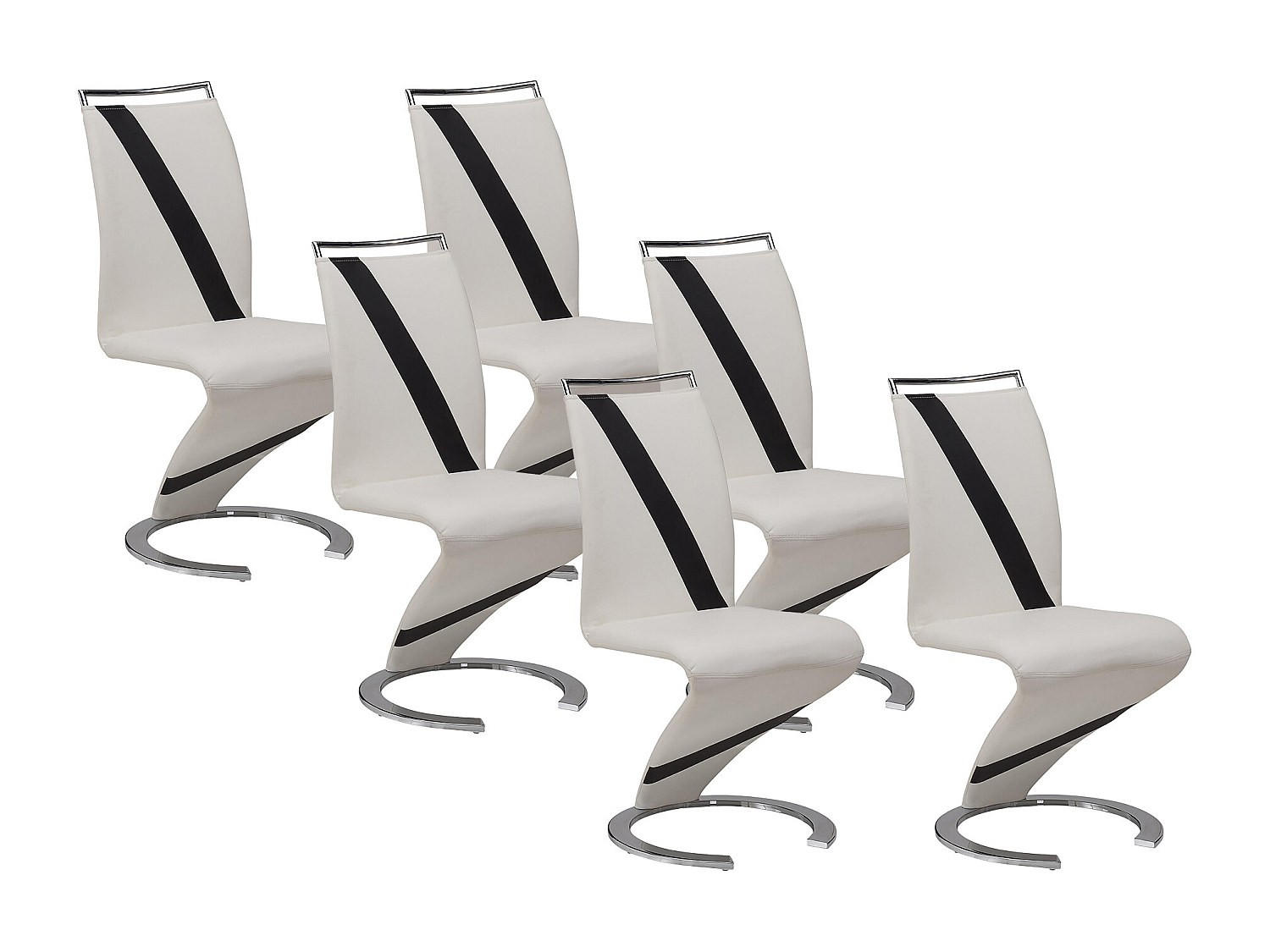 STUHL Freischwinger 6er-Set - Kunstleder - Weiß & Schwarz - TWIZY - Weiß, Leder (49/100/61cm) - Vente-Unique