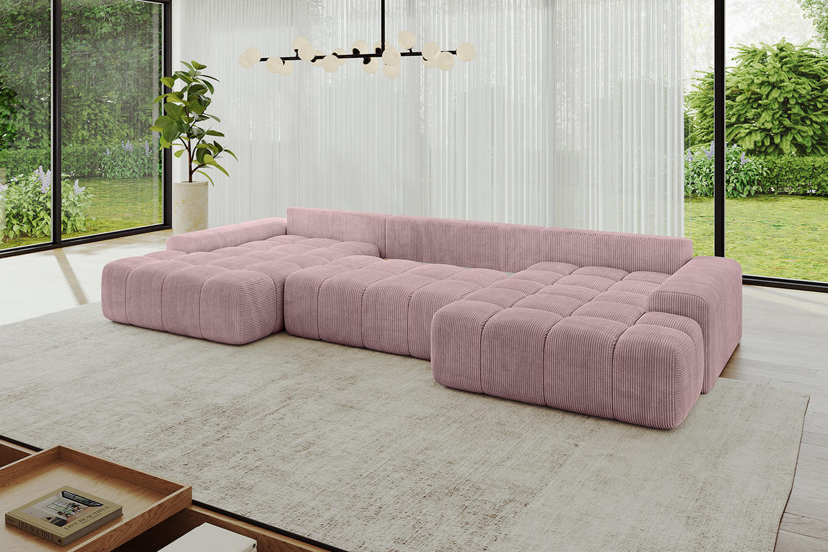 WOHNLANDSCHAFT ENSI-U - 353x164x88 cm Rosa - Rosa, Holzwerkstoff/Kunststoff (357/69/164cm) - ALTDECOR
