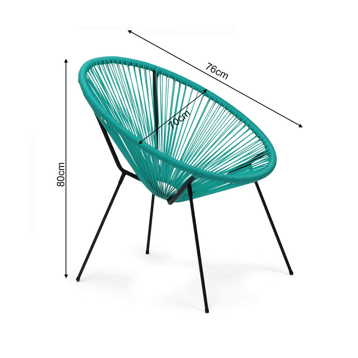 GARTENSTUHL Türkis 70/76/80 cm - Türkis, Metall (70/80/76cm) - Mobili Rebecca