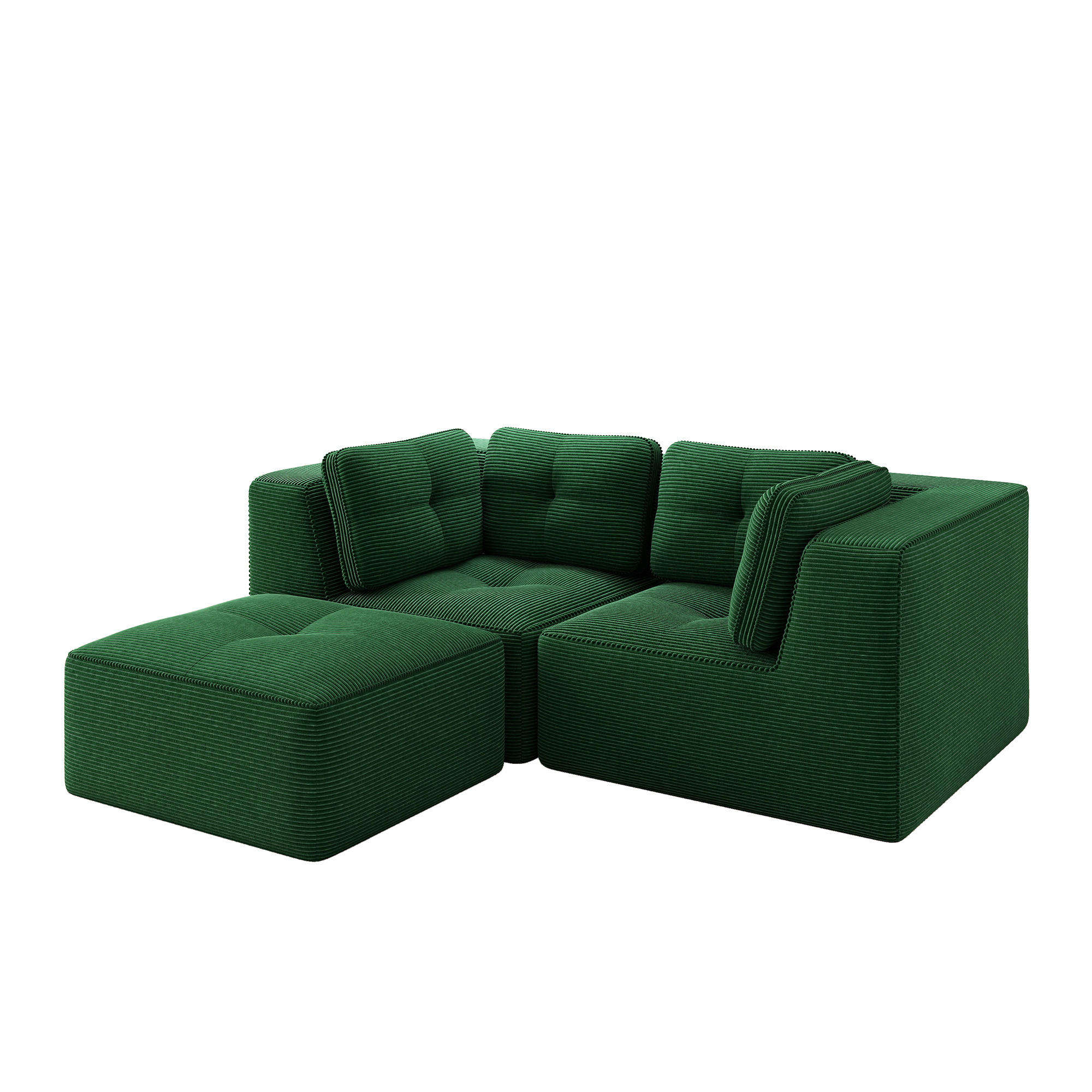ECKSOFA Cord Grün mit Kissen und Hocker - Grün, Textil (208/177cm) - WISHDOR