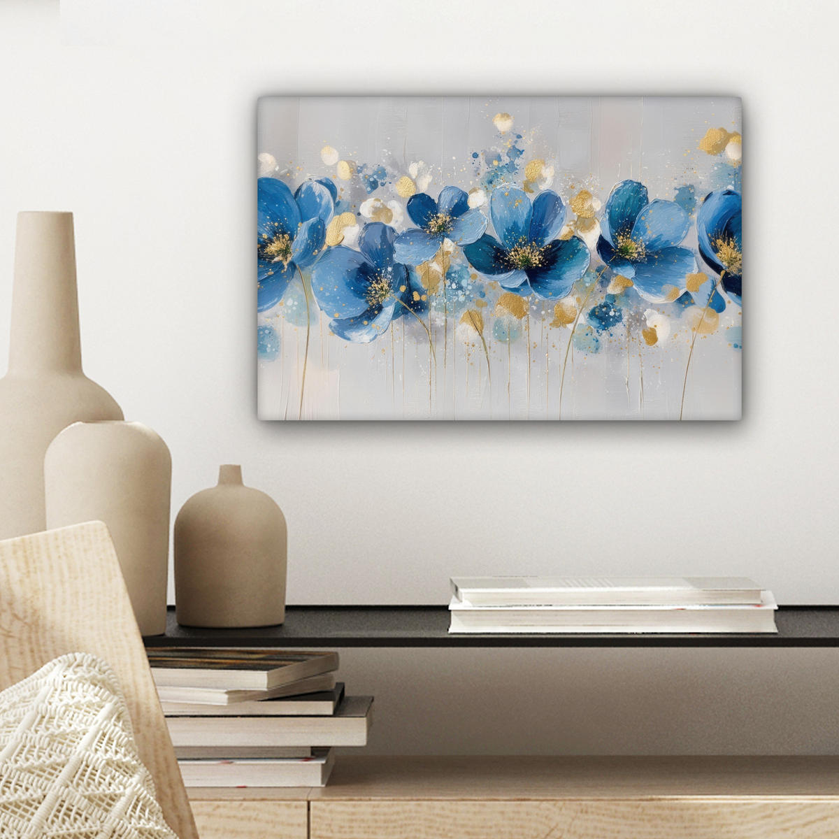 LEINWANDBILD Blumen - Blau - Abstrakt Deko Schlafzimmer 30x20 cm - Hellgrau, Textil (30/20cm) - MuchoWow