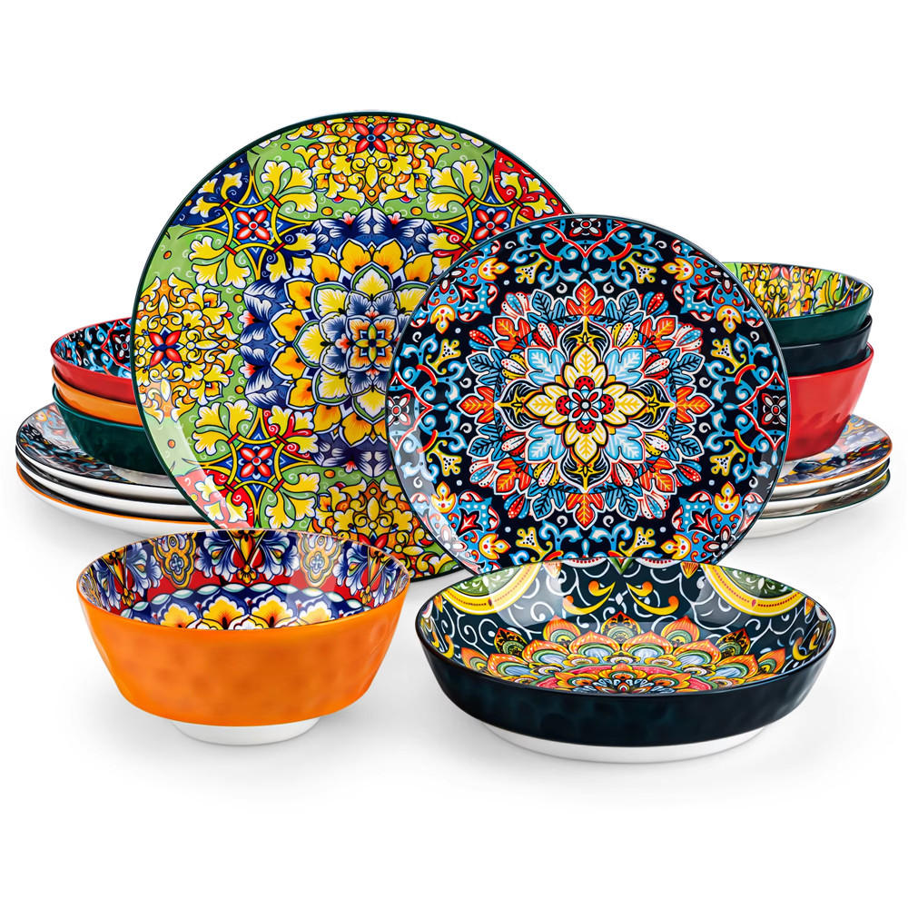 KOMBISERVICE 16-teilig Steinzeug Geschirrset Böhmischer Stil - Multicolor, Keramik (27.2/2.3/27.2cm) - Kaket