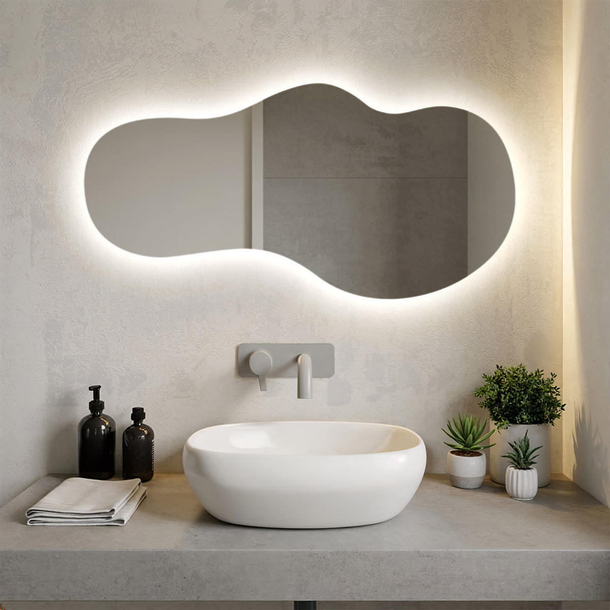 LED NÁSTĚNNÉ ZRCADLO 45x90 cm asymetrické 3000K - žlutá, sklo (45/90/0.4cm) - TULUP