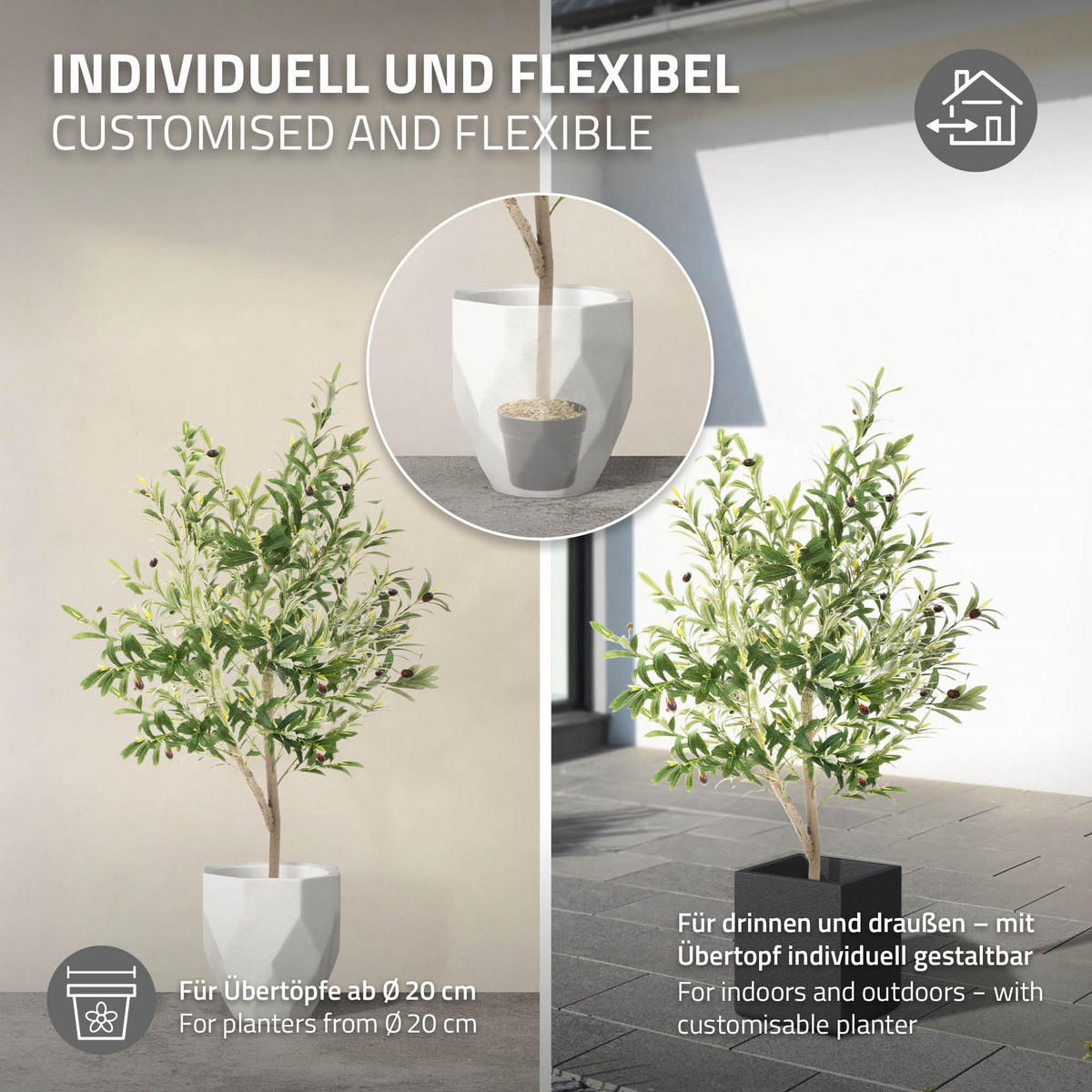 KUNSTPFLANZE Olive - Anthrazit/Grün, Holz/Kunststoff (150cm) - ML-DESIGN