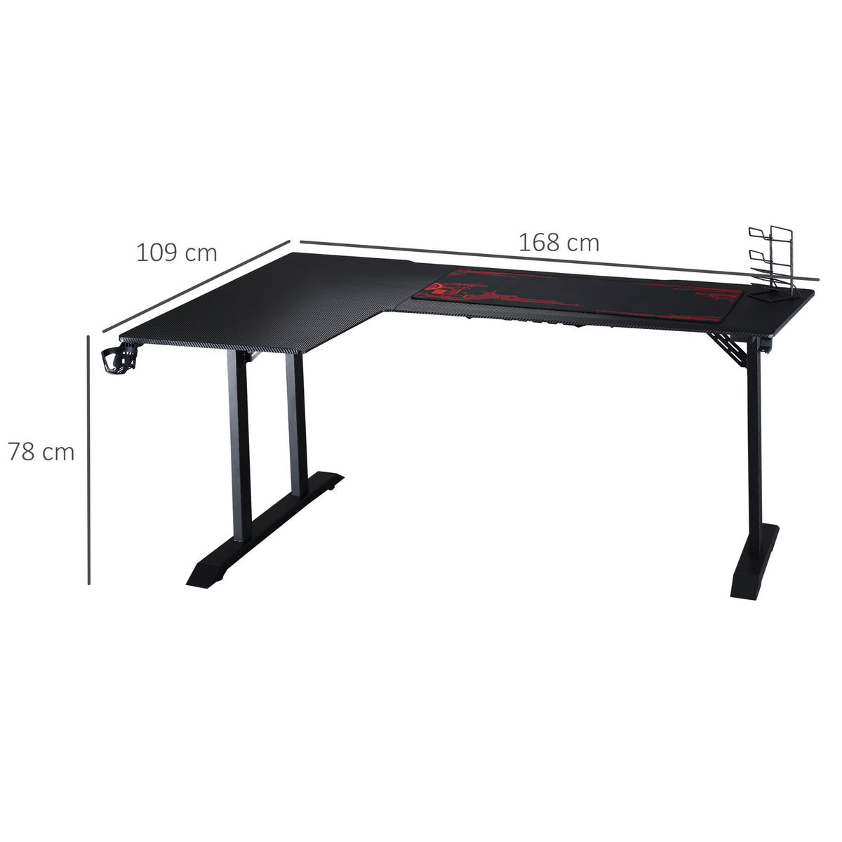 GAMING-TISCH, MDF, Eisen, Schwarz+Rot - Schwarz, Kunststoff (168/109/78cm) - HOMCOM