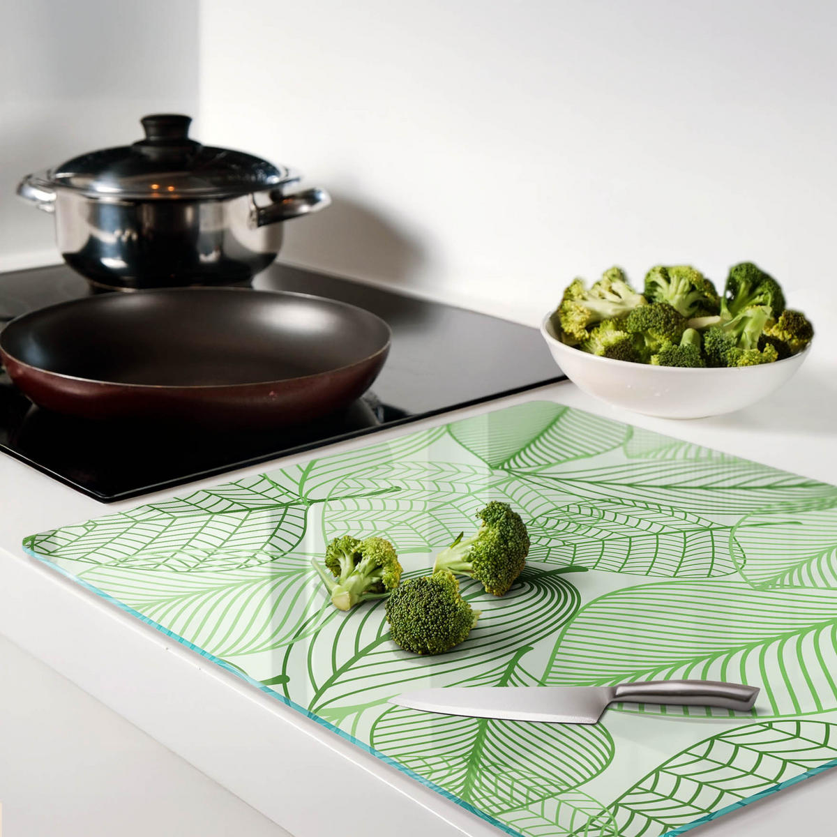 GLASPLATTE 60x52 cm Blattmuster - Grün, Glas (60/0.4/52cm) - TULUP