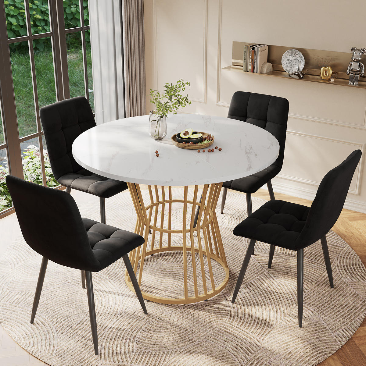 JÍDELNÍ stůl 100/100/75 cm bílý z MDF a kovu s mramorovým dekorem - bílá, kompozitní dřevo (100/100/75cm) - OKWISH