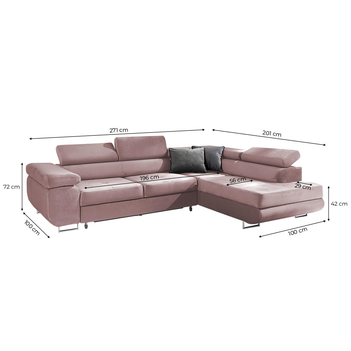 ECKSOFA Wilson 4 Sitzplätze Rose - Pink, Holzwerkstoff (271/201cm) - Petits-meubles