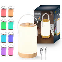 LED-AKKU-LATERNE - dimmbar mit warmweißem und buntem RGB-Licht, Soundsensor und Holzhenkel für Garten und Terrasse, 1er-Set - Weiß, Kunststoff (10.3/10.3/17.3cm) - Northpoint