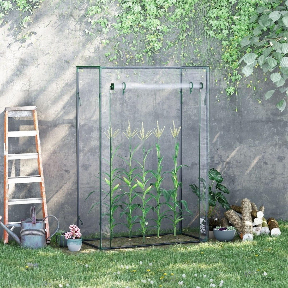 GEWÄCHSHAUS aus Kunststoff 100x50x150 cm in Transparent mit aufrollbarer Tür - Transparent, Kunststoff (50/150/100cm) - Modfu