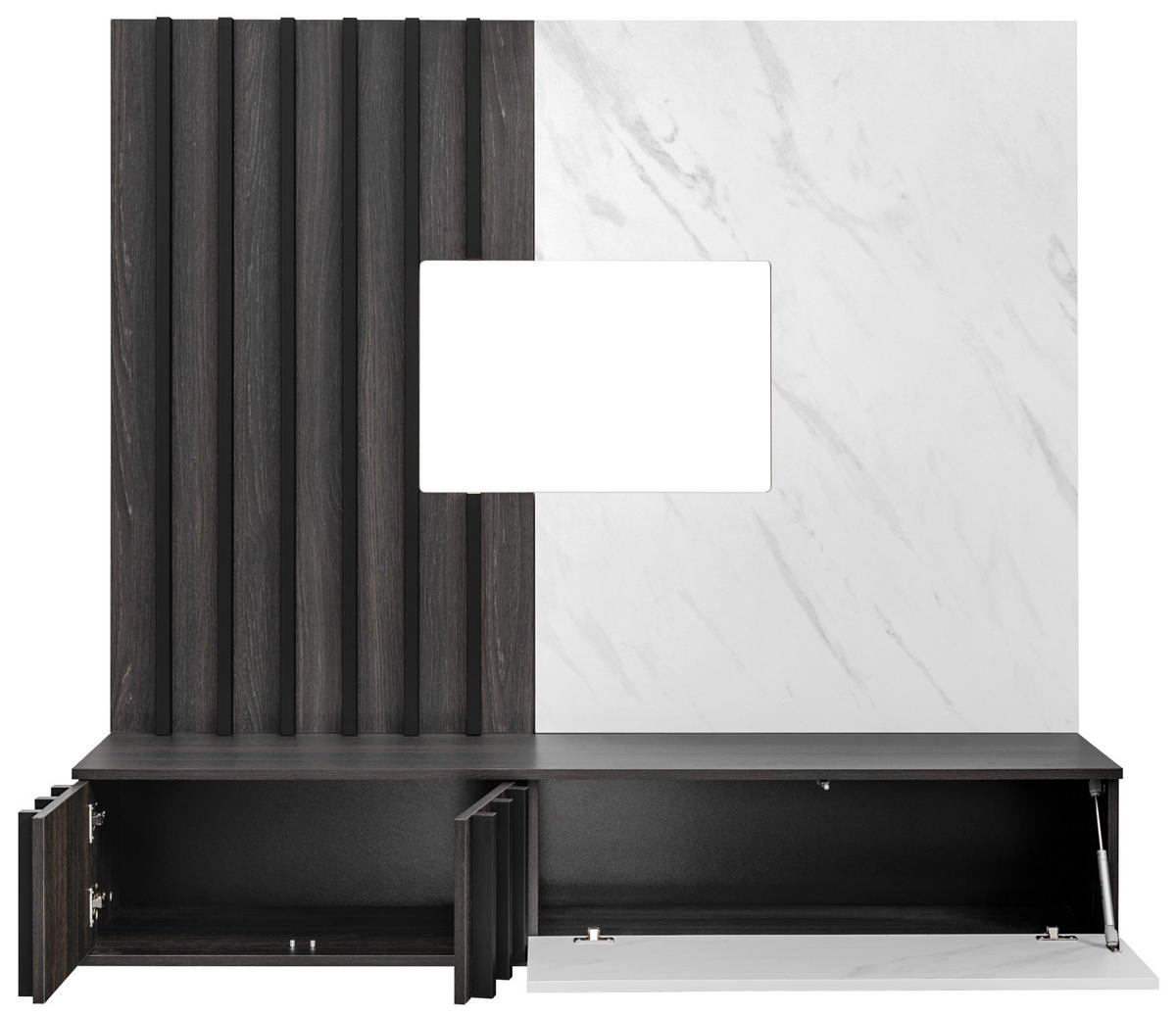 TV-LOWBOARD Graphit Eiche, Marmor weiß 160 cm hängend, TV Unterschrank Set mit Wandpaneel - Graphitfarben/Weiß, Holzwerkstoff (160/148/35cm) - Inn.Furn