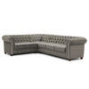 ECKSOFA mit Schlaffunktion Chesterfield Marineblau Samt mit Kristallsteppung und braunen Massivholzfüßen - Ottomane Links - Blau/Braun, Holz/Textil (264/210cm) - S-Style Möbel