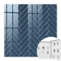 SCHLÜSSELBOX Weiß 30x30 cm – Türöffnung nach rechts - Fischgrätmuster, Marineblau - Dunkelblau, Metall (30/30/5cm) - TULUP