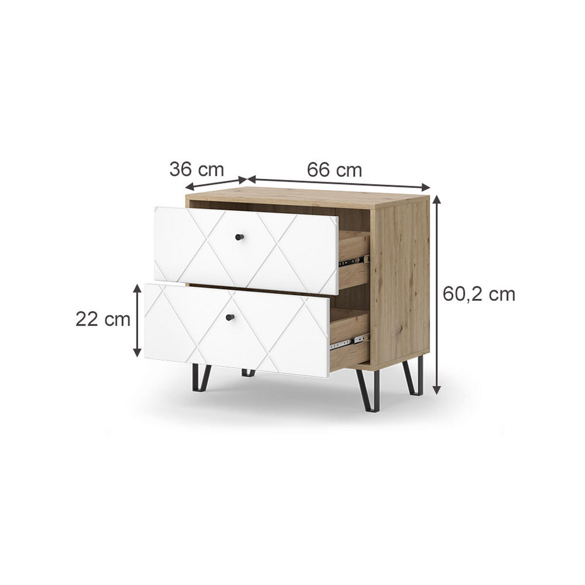 NACHTTISCH Nizza Artisan/Weiß 2er Set - Eiche Artisan/Weiß, Holzwerkstoff (66/60.2/36cm) - Vicco