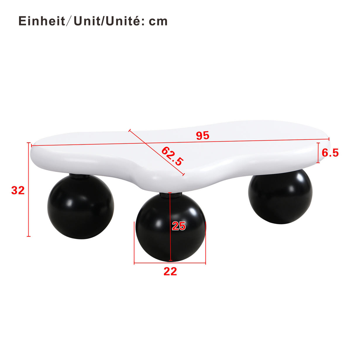 COUCHTISCH 95/62,5/32 cm aus MDF mit LED-Beleuchtung und wolkenförmigem Design, Schwarz/Weiß - Schwarz, Holzwerkstoff (95/62.5/32cm) - Redom