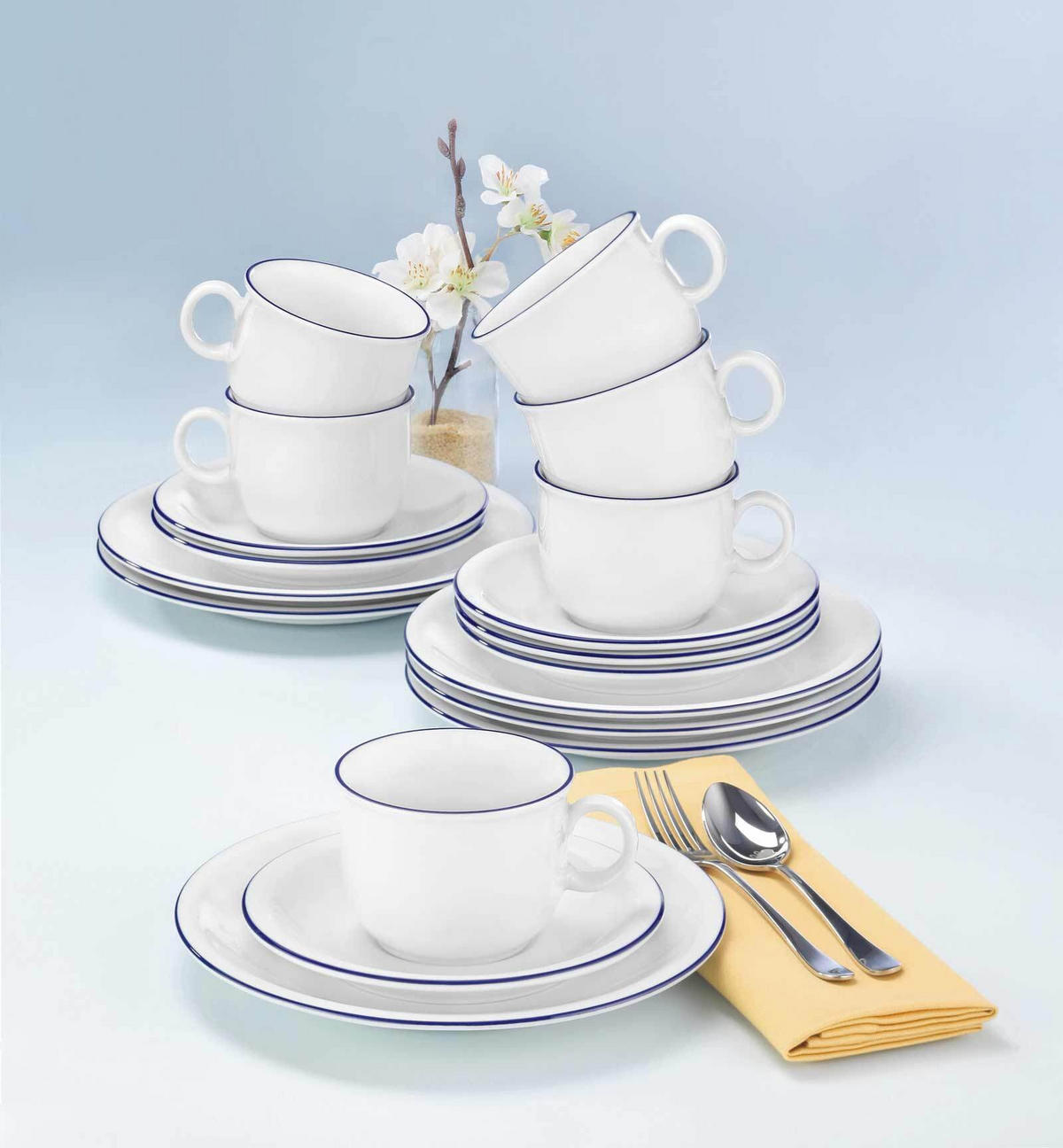KAFFEESERVICE Compact Blaurand weiß-blau 18er Set - Blau/Weiß, Keramik (24/18.1/43cm) - Seltmann Weiden