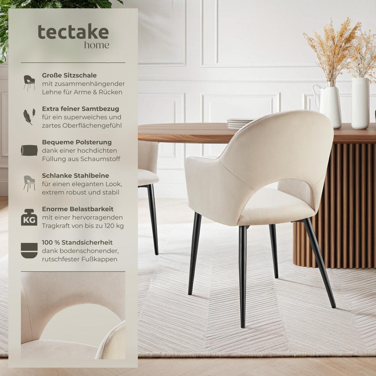 ARMLEHNSTUHL 2er Set Sachel 57 x 61 5 x 87 5 cm creme - Creme, Kunststoff (57/87.5/61.5cm) - tectake