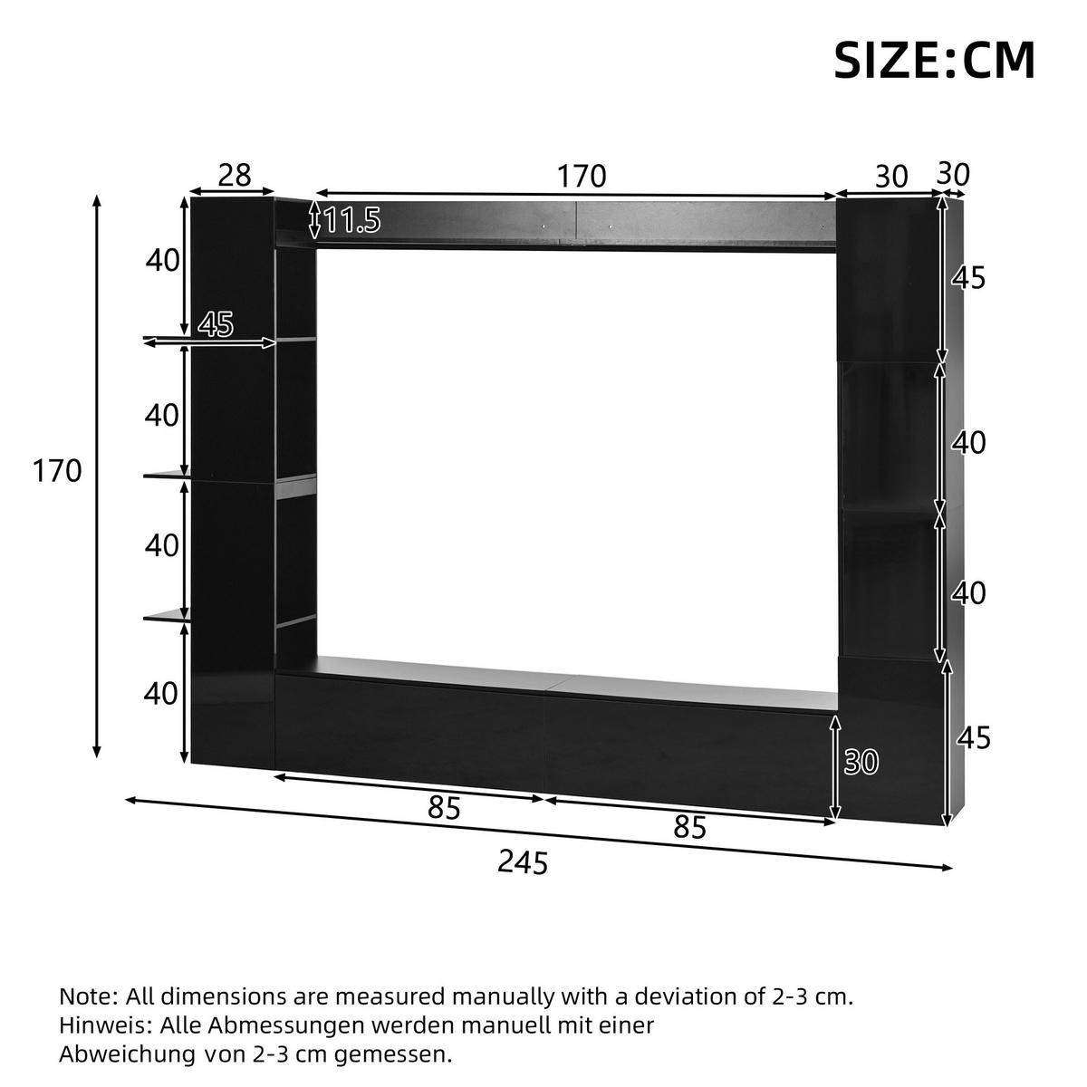 TV-ELEMENT 245/30/170 cm Schwarz mit Türanschlag wechselbar und Stauraum (4 Stück) - Schwarz, Holz (245/170/30cm) - Oxeza