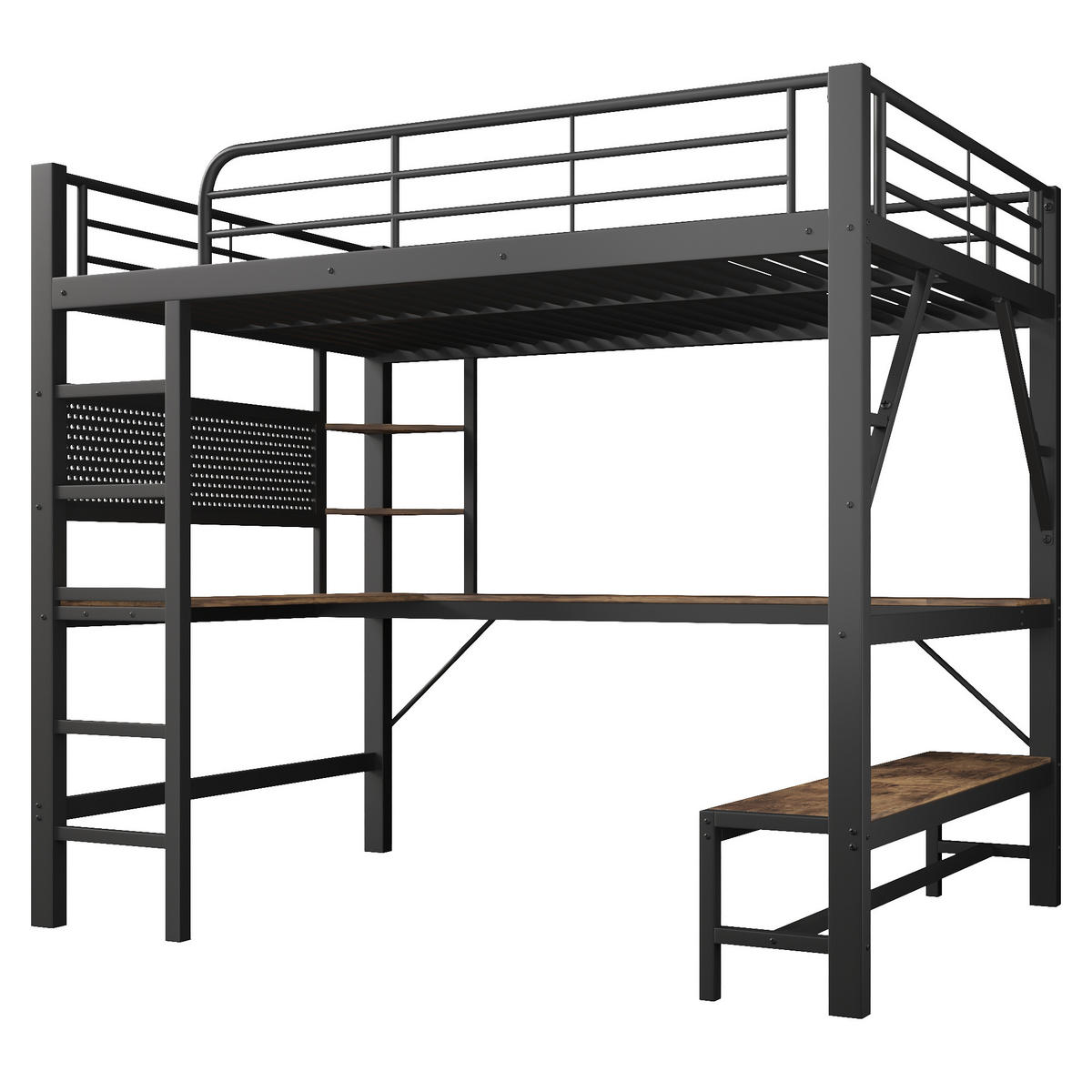 HOCHBETT 160/200 cm mit Schreibtisch und LED, DE-41983, in Schwarz - Schwarz, Metall (160/200cm) - ComfortXL