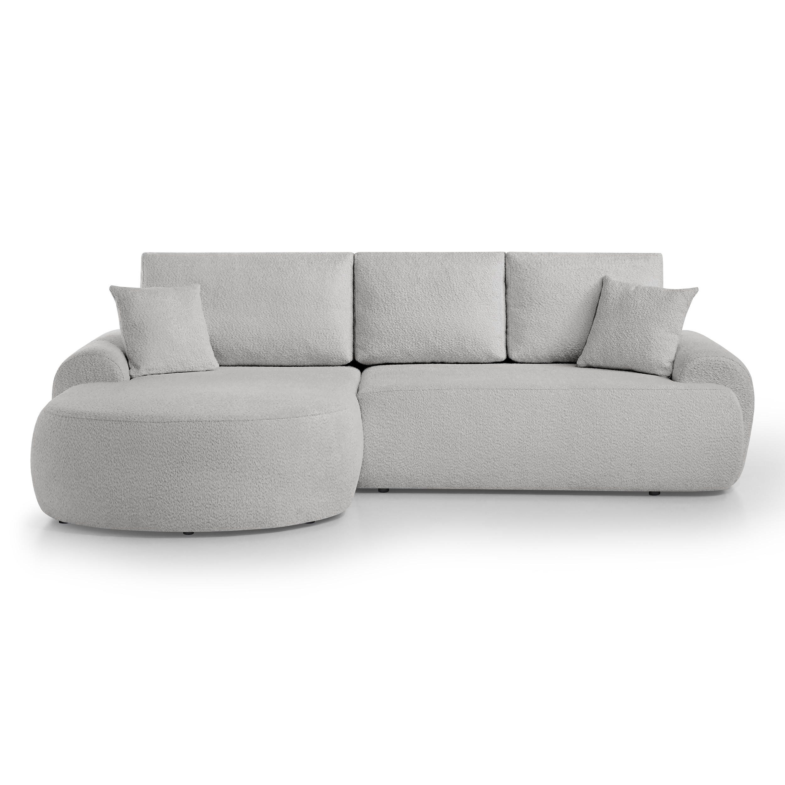 ECKSOFA Teddy L Hellgrau, Bouclé-Stoff, links - Hellgrau/Schwarz, Textil (270/170cm) - Beautysofa