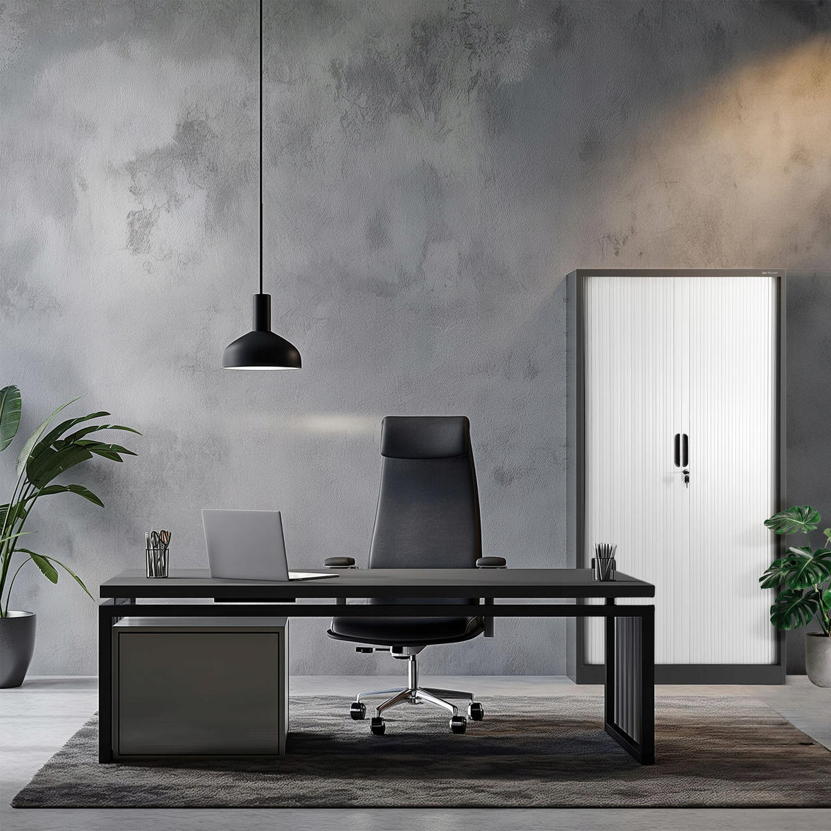 ROLLADENSCHRANK DAMIAN - Anthrazit/Weiß, Metall (90/185/45cm) - Jan Nowak