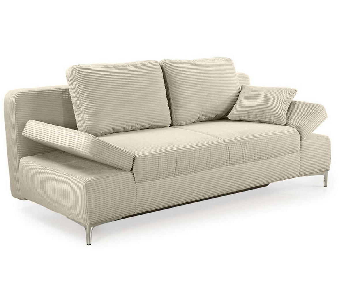 SCHLAFSOFA mit Bettkasten, Federkern, Armlehnen verstellbar B202/T103/H89 cm, Liegefläche 144x198 cm, Cord Beige Grau / 15203 - Chromfarben/Greige, Textil/Metall (202/89/103cm) - luma-home